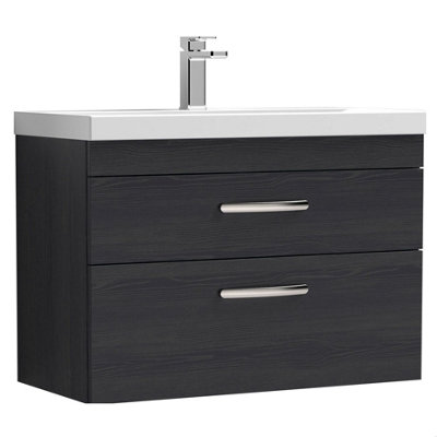 Balterley Millwich Contemporary 2 Drawer Wall Hung Vanity Unit With Thin Edge BasinCharcoal Black800mm from B&Q