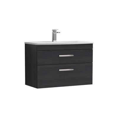 Balterley Millwich Contemporary 2 Drawer Wall Hung Vanity Unit With Curved BasinCharcoal Black800mm from B&Q