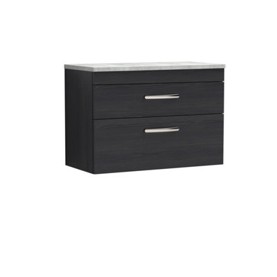 Balterley Millwich Contemporary 2 Drawer Wall Hung Vanity Unit With Laminate Black Galaxy Granite WorktopCharcoal Black800mm from B&Q