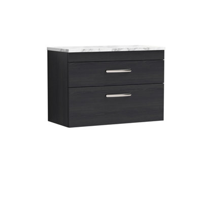 Balterley Millwich Contemporary 2 Drawer Wall Hung Vanity Unit With Laminate Carrara Marble WorktopCharcoal Black800mm from B&Q