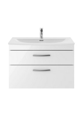 Balterley Millwich Contemporary 2 Drawer Wall Hung Vanity Unit With Curved BasinGloss White800mm from B&Q