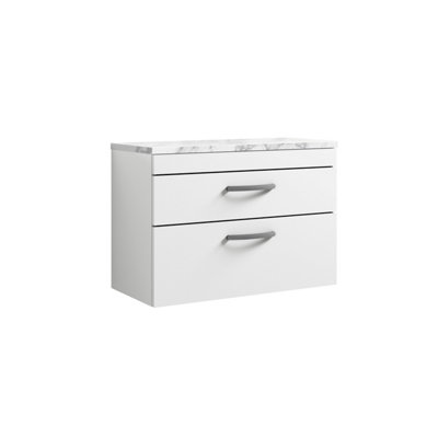 Balterley Millwich Contemporary 2 Drawer Wall Hung Vanity Unit With Laminate Carrara Marble WorktopGloss White800mm from B&Q