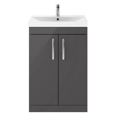 Balterley Millwich Contemporary 2 Door Floor Standing Vanity Unit With Thin Edge BasinGloss Grey600mm from B&Q