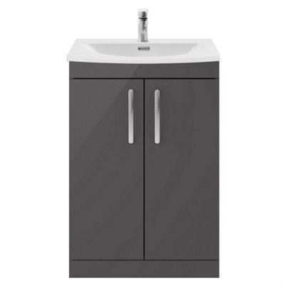 Balterley Millwich Contemporary 2 Door Floor Standing Vanity Unit With Curved BasinGloss Grey600mm from B&Q