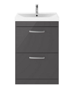 Balterley Millwich Contemporary 2 Drawer Floor Standing Vanity Unit With Thin Edge BasinGloss Grey600mm from B&Q