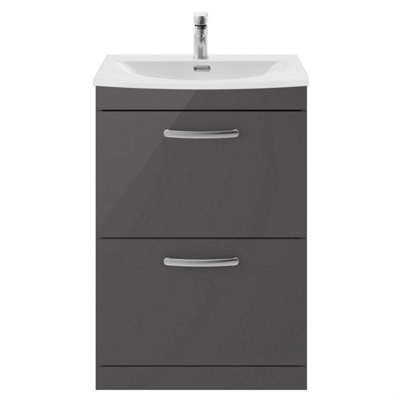 Balterley Millwich Contemporary 2 Drawer Floor Standing Vanity Unit With Curved BasinGloss Grey600mm from B&Q