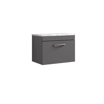 B&Q -  Millwich Contemporary 1 Drawer Wall Hung Vanity Unit With Laminate Carrara Marble WorktopGloss Grey600mm