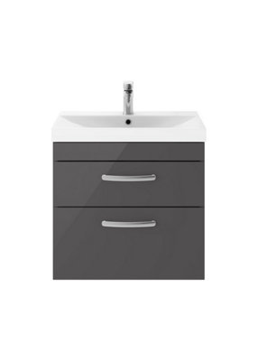 Balterley Millwich Contemporary 2 Drawer Wall Hung Vanity Unit With Thin Edge BasinGloss Grey600mm from B&Q