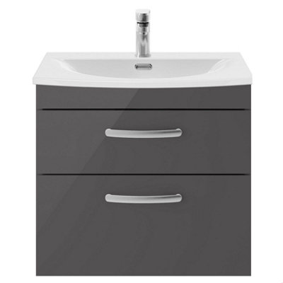 Balterley Millwich Contemporary 2 Drawer Wall Hung Vanity Unit With Curved BasinGloss Grey600mm from B&Q