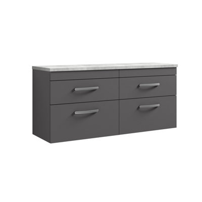 Balterley Millwich Contemporary 4 Drawer Wall Hung Vanity Unit With Laminate Black Galaxy Granite WorktopGloss Grey1200mm from B&Q