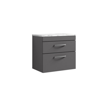 Balterley Millwich Contemporary 2 Drawer Wall Hung Vanity Unit With Laminate Carrara Marble WorktopGloss Grey600mm from B&Q