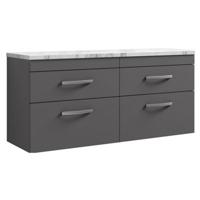 Balterley Millwich Contemporary 4 Drawer Wall Hung Vanity Unit With Laminate Carrara Marble WorktopGloss Grey1200mm from B&Q