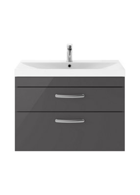 Balterley Millwich Contemporary 2 Drawer Wall Hung Vanity Unit With Thin Edge BasinGloss Grey800mm from B&Q
