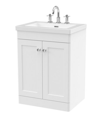 Balterley Swynnerton Traditional 2 Door Floor Standing Vanity Unit With Fireclay BasinSatin White600mm from B&Q