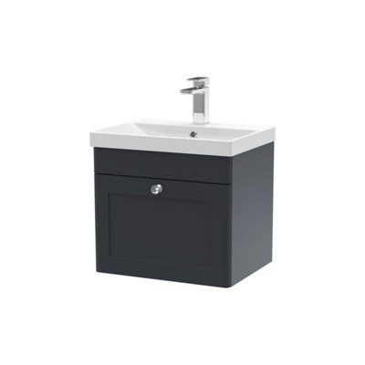 Balterley Swynnerton Traditional 1 Drawer Wall Hung Vanity Unit With Thin Edge BasinDark Grey500mm from B&Q