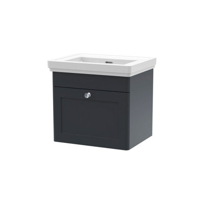 Balterley Swynnerton Traditional 1 Drawer Wall Hung Vanity Unit With BasinDark Grey500mm from B&Q