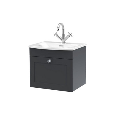 Balterley Swynnerton Traditional 1 Drawer Wall Hung Vanity Unit With BasinDark Grey500mm from B&Q