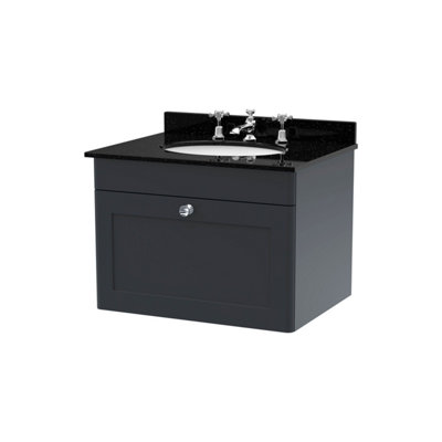 Balterley Swynnerton Traditional 1 Drawer Wall Hung Vanity Unit With Marble BasinDark Grey600mm from B&Q