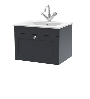 Balterley Swynnerton Traditional 1 Drawer Wall Hung Vanity Unit With BasinDark Grey600mm from B&Q
