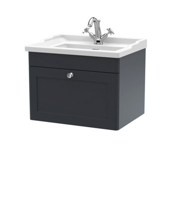 Balterley Swynnerton Traditional 1 Drawer Wall Hung Vanity Unit With BasinDark Grey600mm from B&Q