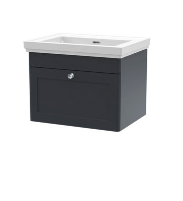 Balterley Swynnerton Traditional 1 Drawer Wall Hung Vanity Unit With BasinDark Grey600mm from B&Q