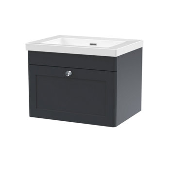 Balterley Swynnerton Traditional 1 Drawer Wall Hung Vanity Unit With Fireclay BasinDark Grey600mm from B&Q
