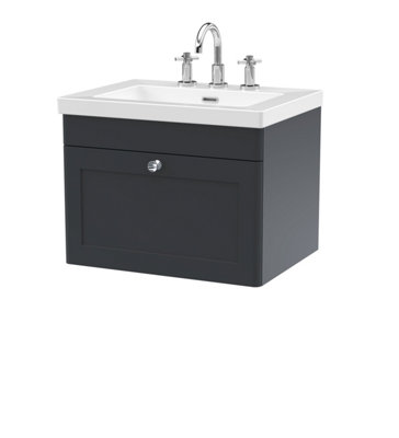 Balterley Swynnerton Traditional 1 Drawer Wall Hung Vanity Unit With Fireclay BasinDark Grey600mm from B&Q