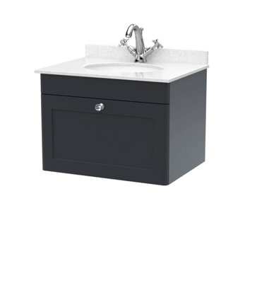 Balterley Swynnerton Traditional 1 Drawer Wall Hung Vanity Unit With Marble BasinDark Grey600mm from B&Q