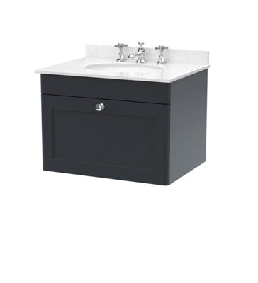 Balterley Swynnerton Traditional 1 Drawer Wall Hung Vanity Unit With Marble BasinDark Grey600mm from B&Q