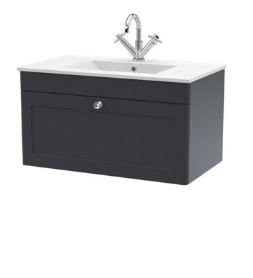 Balterley Swynnerton Traditional 1 Drawer Wall Hung Vanity Unit With BasinDark Grey800mm from B&Q