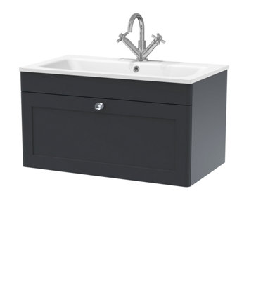 Balterley Swynnerton Traditional 1 Drawer Wall Hung Vanity Unit With Stone BasinDark Grey800mm from B&Q