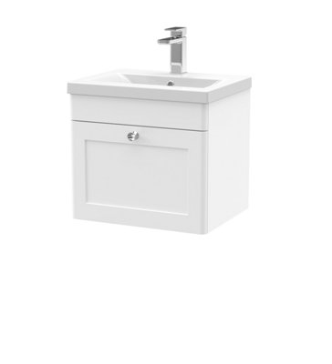 Balterley Swynnerton Traditional 1 Drawer Wall Hung Vanity Unit With Mid-Edge BasinSatin White500mm from B&Q