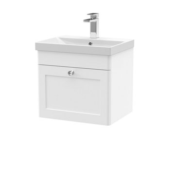 Balterley Swynnerton Traditional 1 Drawer Wall Hung Vanity Unit With Thin Edge BasinSatin White500mm from B&Q