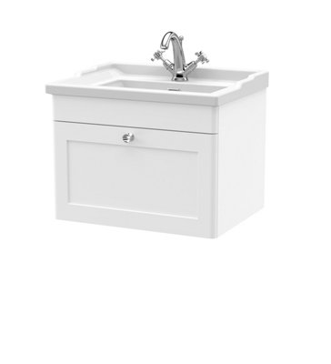 Balterley Swynnerton Traditional 1 Drawer Wall Hung Vanity Unit With BasinSatin White600mm from B&Q