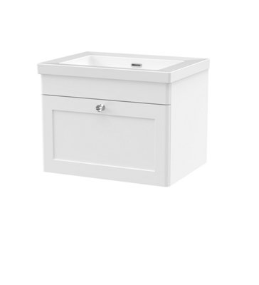 Balterley Swynnerton Traditional 1 Drawer Wall Hung Vanity Unit With Fireclay BasinSatin White600mm from B&Q