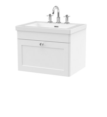 Balterley Swynnerton Traditional 1 Drawer Wall Hung Vanity Unit With Fireclay BasinSatin White600mm from B&Q