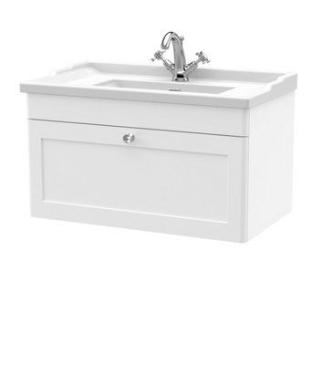 Balterley Swynnerton Traditional 1 Drawer Wall Hung Vanity Unit With BasinSatin White800mm from B&Q