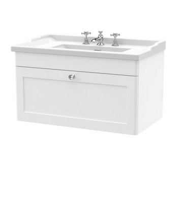 Balterley Swynnerton Traditional 1 Drawer Wall Hung Vanity Unit With BasinSatin White800mm from B&Q