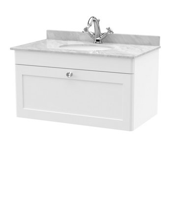 Balterley Swynnerton Traditional 1 Drawer Wall Hung Vanity Unit With Marble BasinSatin White800mm from B&Q
