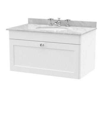 Balterley Swynnerton Traditional 1 Drawer Wall Hung Vanity Unit With Marble BasinSatin White800mm from B&Q