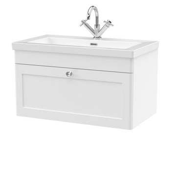 Balterley Swynnerton Traditional 1 Drawer Wall Hung Vanity Unit With Fireclay BasinSatin White800mm from B&Q
