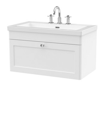 Balterley Swynnerton Traditional 1 Drawer Wall Hung Vanity Unit With Fireclay BasinSatin White800mm from B&Q