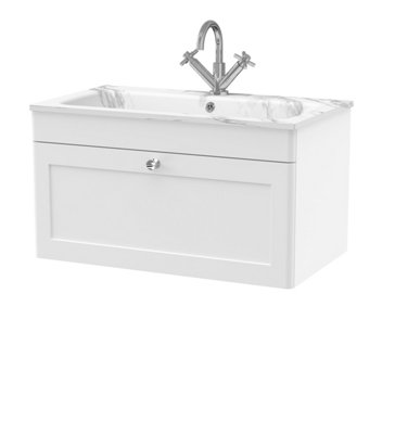 Balterley Swynnerton Traditional 1 Drawer Wall Hung Vanity Unit With Stone BasinSatin White800mm from B&Q