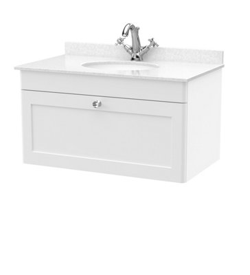 Balterley Swynnerton Traditional 1 Drawer Wall Hung Vanity Unit With Marble BasinSatin White800mm from B&Q