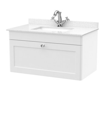Balterley Swynnerton Traditional 1 Drawer Wall Hung Vanity Unit With Marble BasinSatin White800mm from B&Q