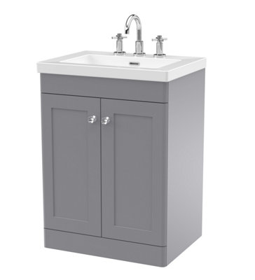 Balterley Swynnerton Traditional 2 Door Floor Standing Vanity Unit With Fireclay BasinSatin Grey600mm from B&Q