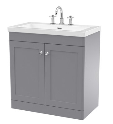 Balterley Swynnerton Traditional 2 Door Floor Standing Vanity Unit With Fireclay BasinSatin Grey800mm from B&Q