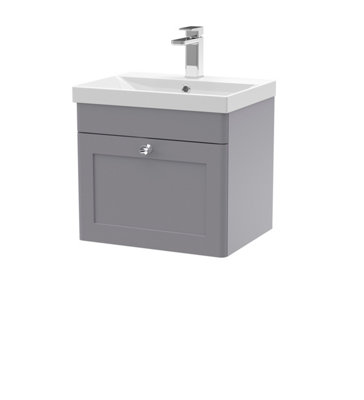Balterley Swynnerton Traditional 1 Drawer Wall Hung Vanity Unit With Thin Edge BasinSatin Grey500mm from B&Q