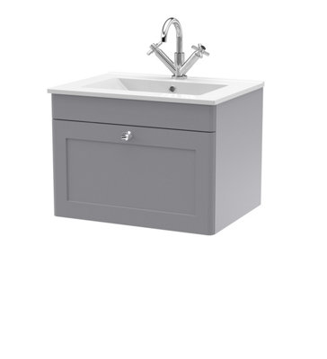 Balterley Swynnerton Traditional 1 Drawer Wall Hung Vanity Unit With BasinSatin Grey600mm from B&Q