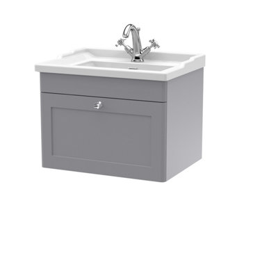 Balterley Swynnerton Traditional 1 Drawer Wall Hung Vanity Unit With BasinSatin Grey600mm from B&Q